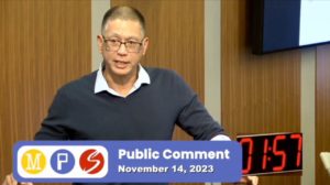 HPHC board member Dan Trajano submits a public comment at the Minneapolis Public Schools' board meeting on November 14, 2023